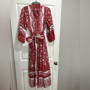 Sue Sartor Flounce Maxi Dress Red and White